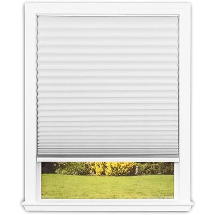 Redi Shade No Tools Easy Lift Trim-at-Home Cordless Pleated Light Filtering Fabric Shade White, 30" W x 64" L, (Fits Windows 19"-30") by Redi Shade - Used - Like New condition