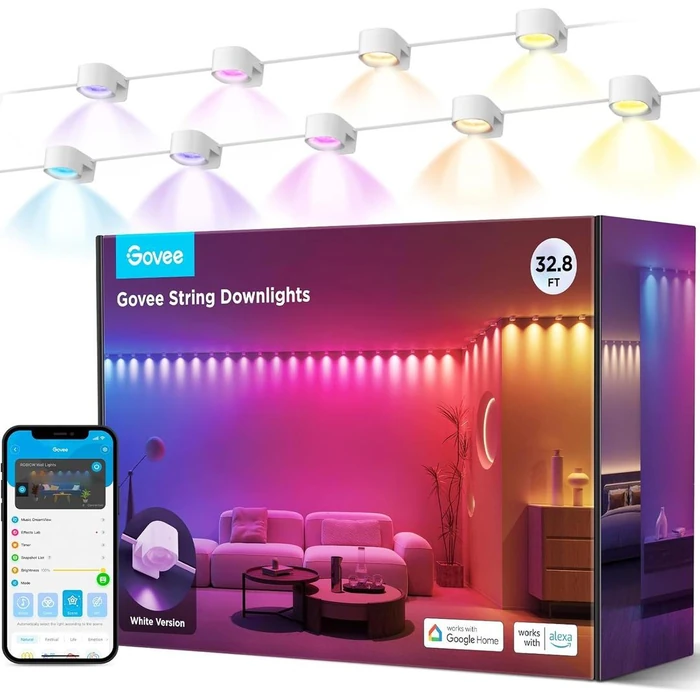 Govee RGBIC String Downlights Smart LED String Lights Works with Alexa (32.8ft) - White by Govee - Refurbished - Premium condition - CA$262.99