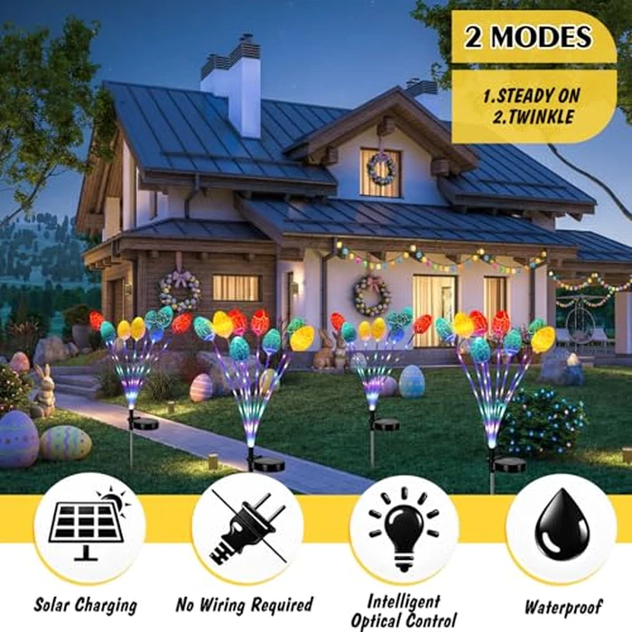 WILLBOND 4 Pack 30 Inch Solar Easter Egg Lights Outdoor Easter Lights 2 Modes Waterproof Solar Stake Light for Pathway Landscape Lawn Yard Porch Patio Spring Decoration by WILLBOND - Image 4