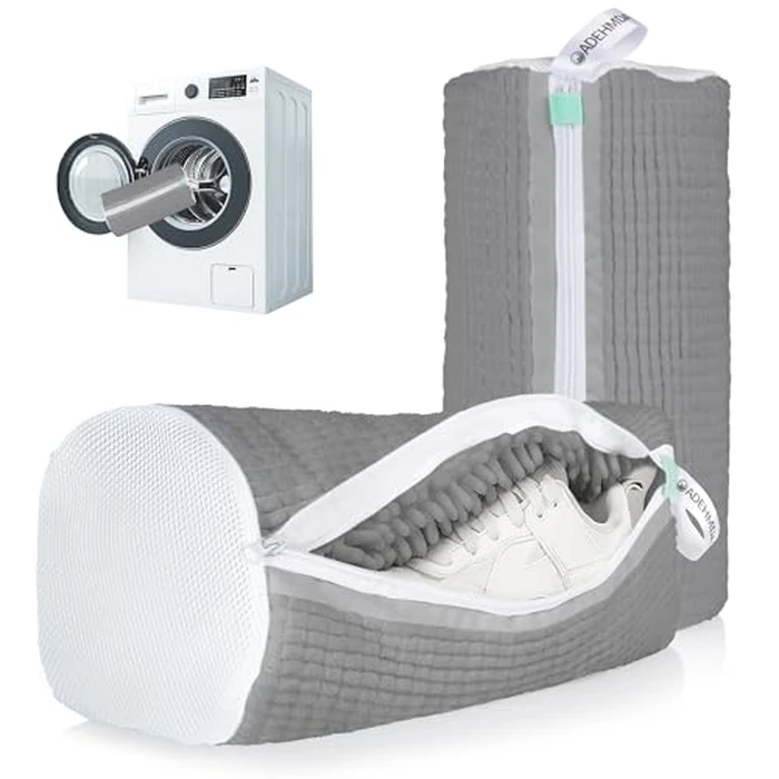 ADEHMDA 2Pcs Shoe Washing Machine Bag, Sneaker Laundry Bag for Washing Machine, Extra Long and Thick Microfibre Fluff, Reusable for Washer and Dryer (2pcs, Gray-white) by ADEHMDA - Used - Very Good condition
