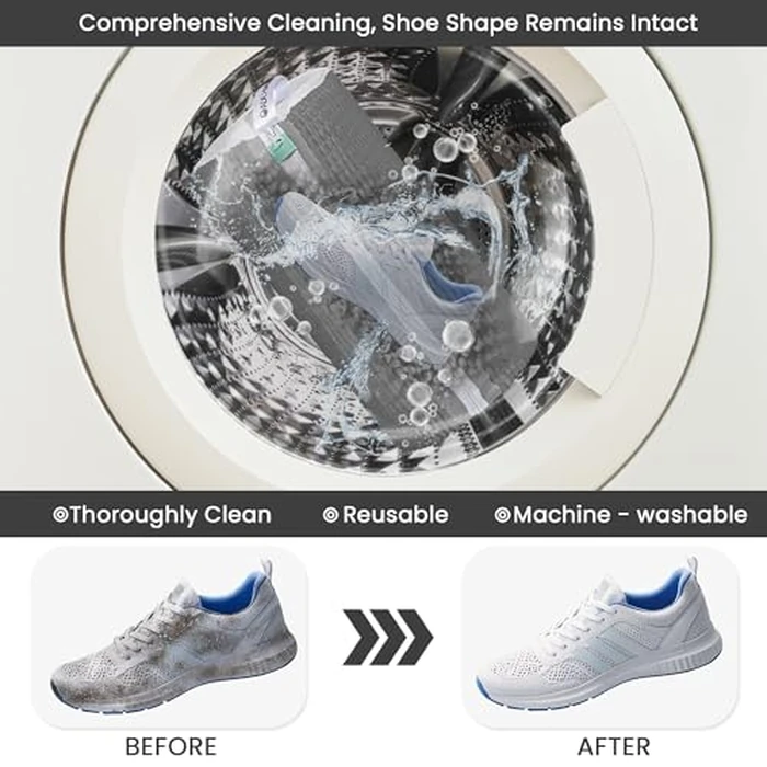 ADEHMDA 2Pcs Shoe Washing Machine Bag, Sneaker Laundry Bag for Washing Machine, Extra Long and Thick Microfibre Fluff, Reusable for Washer and Dryer (2pcs, Gray-white) by ADEHMDA - Image 6