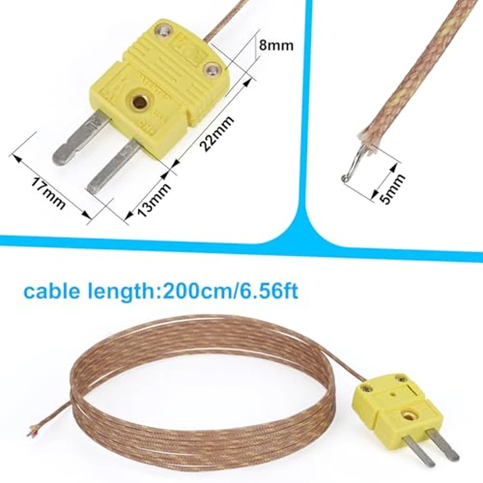 DROK High Accuracy K Type Thermocouple Probe - 5 Pack Type K Temperature Probes & Sensors for Thermocouple Thermometer, 2 Meters Long Measure Range -40 degreesC~480 degreesC (-40 degreesF~896 degreesF) by DROK - Image 4