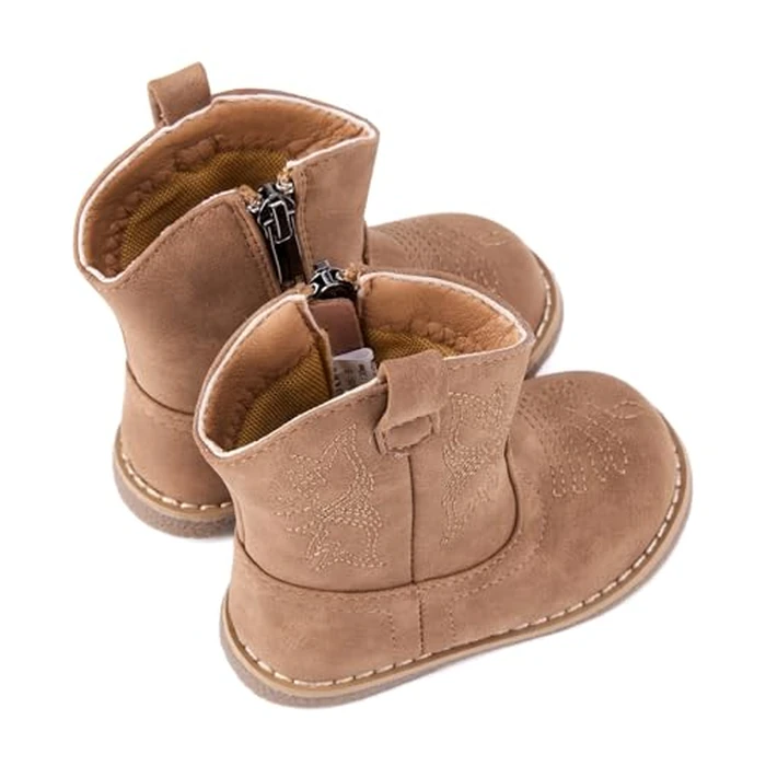 BMCiTYBM Baby Cowboy Cowgirl Boots Infant Western Boots Toddler Boys Girls Round Toe Riding Mid Calf Boots All Seasons for 6 9 12 18 24 Months Brown Size 5 Toddler by BMCiTYBM - Image 5