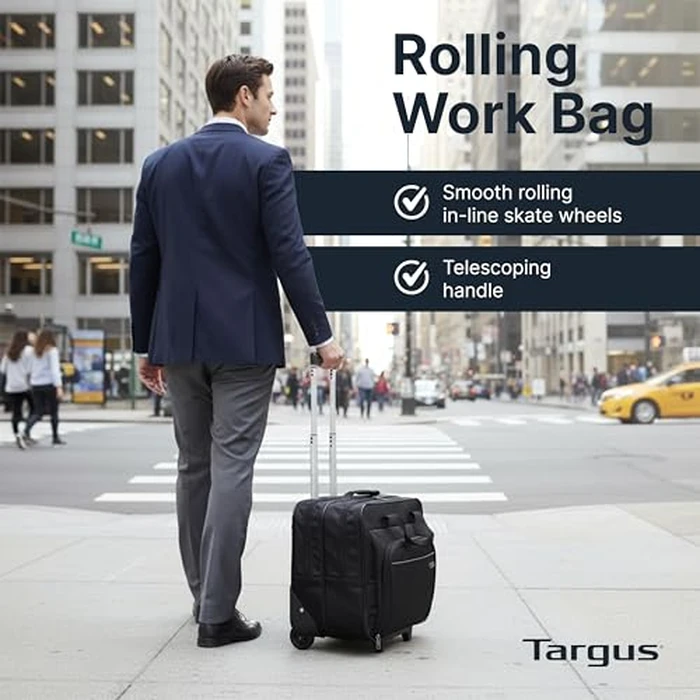 Targus 16” Rolling Laptop Case - Wheeled Travel Business Bag with Telescoping Handle, Workstation Organizer & Protective Compartment - Black - TBR003US by Targus - Image 3