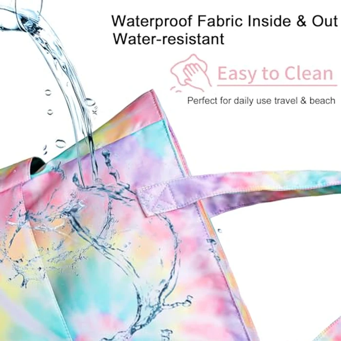 CAMTOP Waterproof Beach Tote Bag for Women Girls with Zipper Foldable Sandproof Pool Swim Bag Travel Carry On Gym (Z-2pcs 2-Tie Dye) by CAMTOP - Image 6