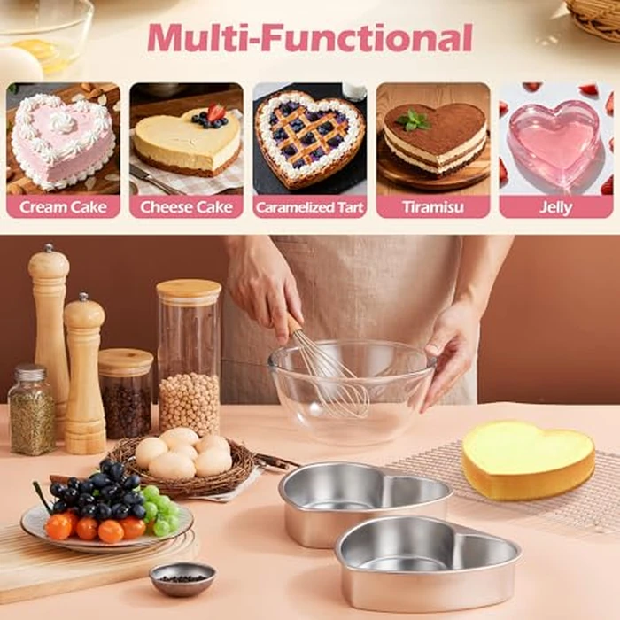 E-far 6 Inch Heart Cake Pan, 2Pcs Stainless Steel Small Heart Shaped Cake Mold, Cake Tin Baking Pan for Valentine's Day Anniversaries Wedding, Non-Toxic & Dishwasher Safe by E-far - Image 7