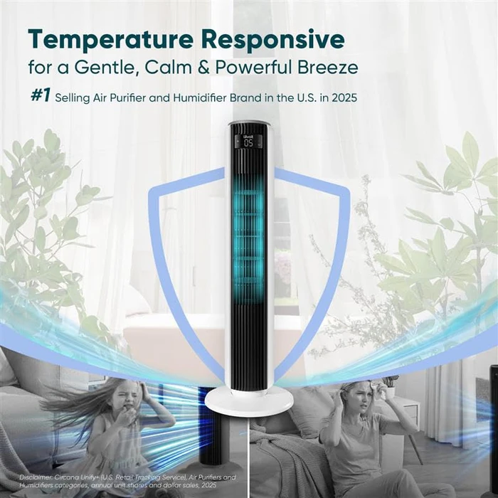 LEVOIT Tower Fan for Bedroom, 90 degrees Oscillating Standing Fan with 28dB Quiet for Sleep, 25ft/s Velocity, 12H Timer, 5 Speeds 4 Modes, Remoter, Bladeless Room Fan for Home, Office, Indoor, 36 inch, White by LEVOIT - Image 2