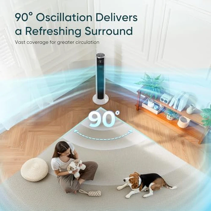 LEVOIT Tower Fan for Bedroom, 90 degrees Oscillating Standing Fan with 28dB Quiet for Sleep, 25ft/s Velocity, 12H Timer, 5 Speeds 4 Modes, Remoter, Bladeless Room Fan for Home, Office, Indoor, 36 inch, White by LEVOIT - Image 3