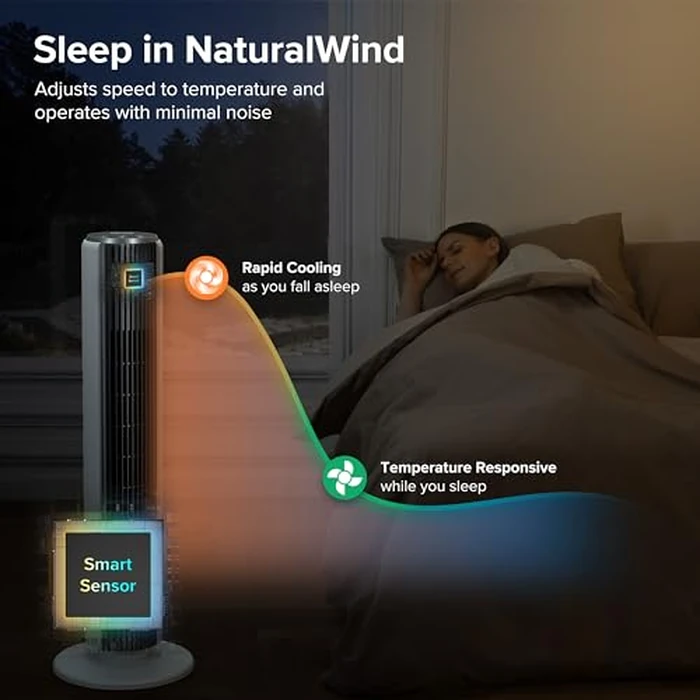 LEVOIT Tower Fan for Bedroom, 90 degrees Oscillating Standing Fan with 28dB Quiet for Sleep, 25ft/s Velocity, 12H Timer, 5 Speeds 4 Modes, Remoter, Bladeless Room Fan for Home, Office, Indoor, 36 inch, White by LEVOIT - Image 6