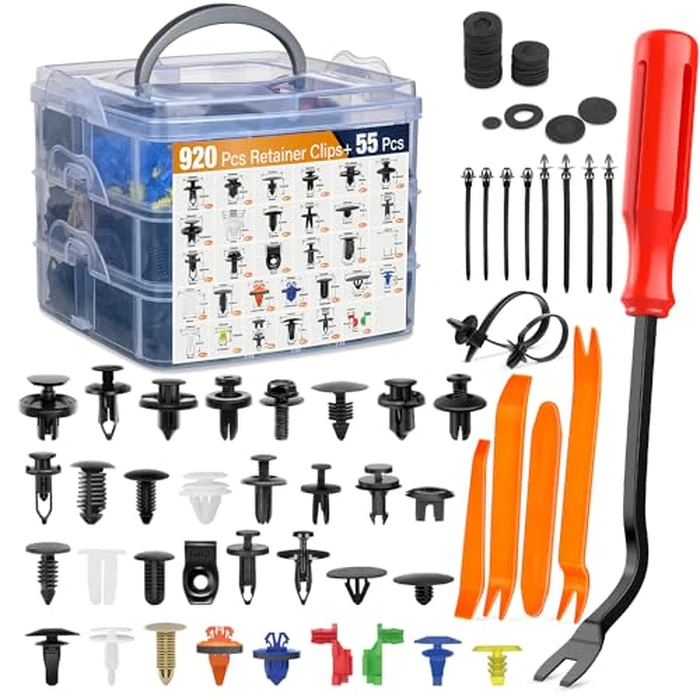 GOOACC 975Pcs Car Push Retainer Clips & Auto Fasteners Assortment 33 Most Popular Sizes Bumper Fender Rivets with Cable Ties Remover for Ford GM Toyota Honda Chrysler BMW Benz Audi Nissan Mazda Subaru by GOOACC - Image 1