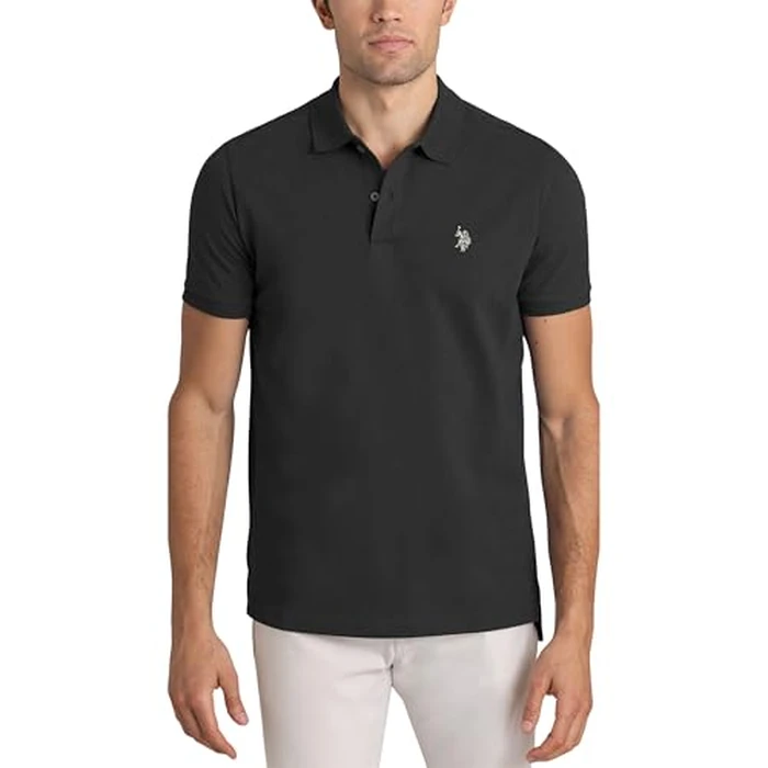 U.S. Polo Assn. Men's Classic Polo Shirt, Two-Button Closure Pique Polo Shirt, Summer Fashion Golf Shirt, Black Heather, Medium by U.S. POLO ASSN. - Used - Like New condition - US$21.23