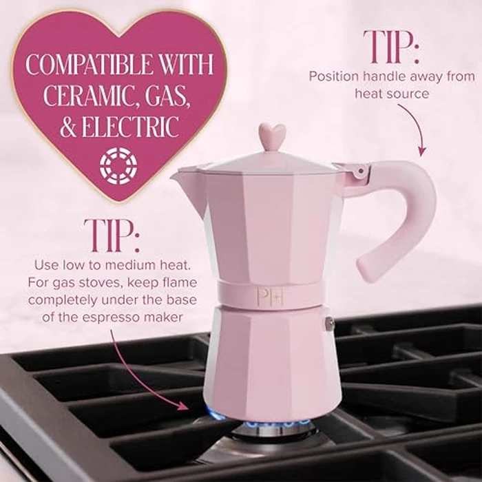 Paris Hilton Stovetop Espresso and Coffee Maker, Italian & Cuban Style Coffee Pot with Iconic Heart Knob, Perfect for Rich Aromatic Espresso, Makes up to 6 Espresso Cups, Pink by Paris Hilton - Image 5