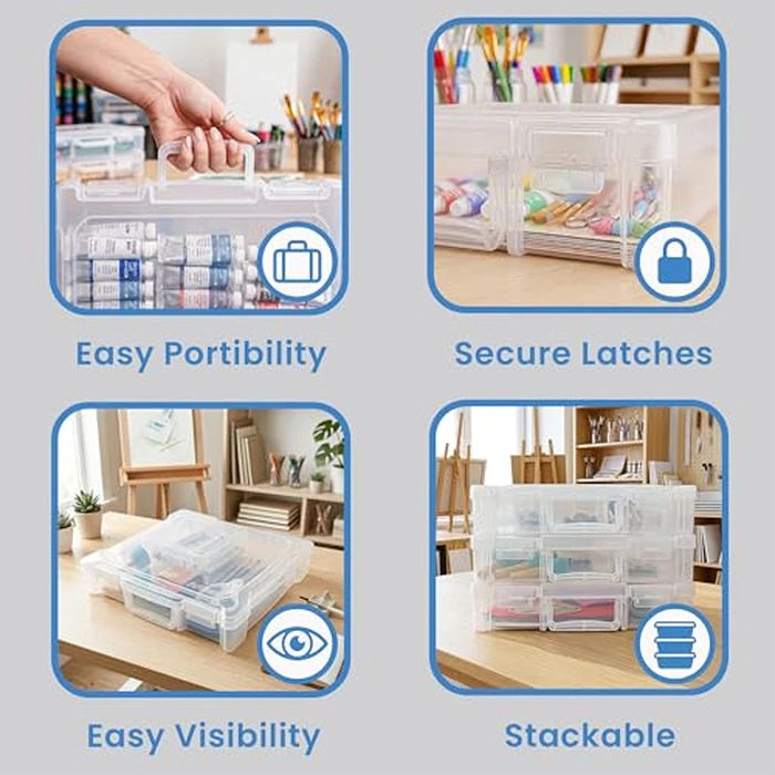 ArtBin 6913ZZ 12" x 12" Portable Art & Craft Organizer with Handle 3-Pack, [3] Plastic Storage Cases, Clear by ArtBin - Image 4