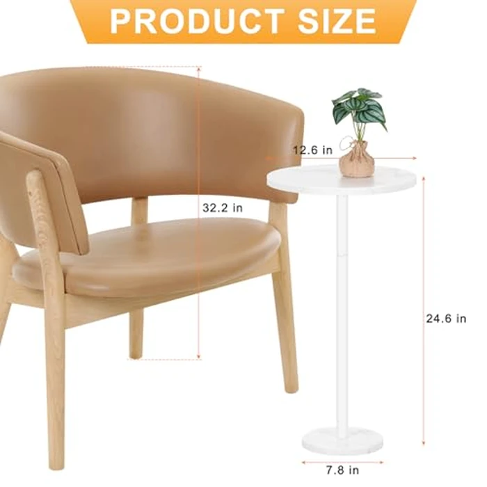 OYEAL Round Side Table Ourdoor Small Pedestal Side Table with Marble Base Modern White Drink Table for Small Spaces Living Room Bedroom Patio, 12.6" L x 12.6" W x 24.6" H by OYEAL - Image 2