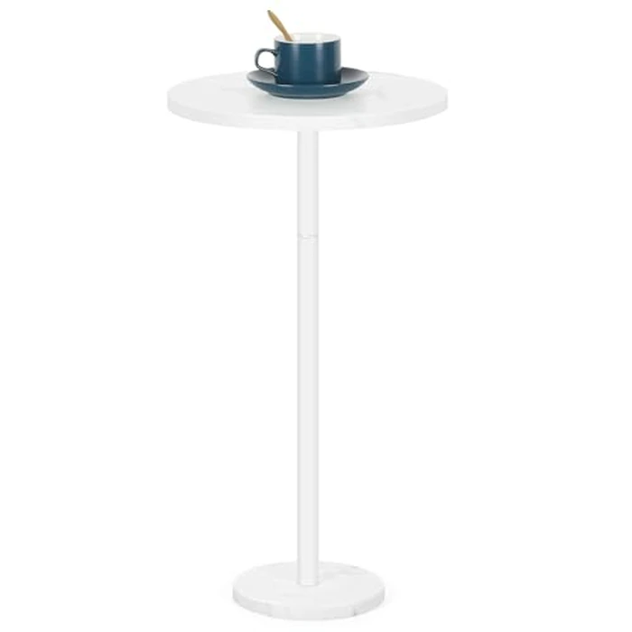 OYEAL Round Side Table Ourdoor Small Pedestal Side Table with Marble Base Modern White Drink Table for Small Spaces Living Room Bedroom Patio, 12.6" L x 12.6" W x 24.6" H by OYEAL - Image 3