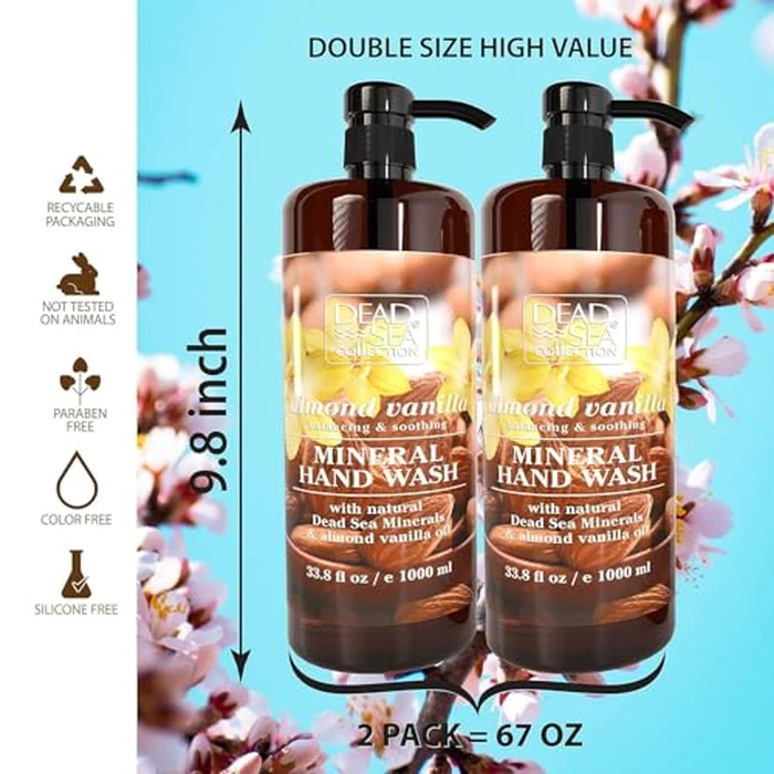 Dead Sea Collection Hand Soap Pump Almond Vanilla - Moisturizing Hand Wash Liquid with Dead Sea Minerals - Almond Vanilla Oils, Balancing & Soothing Pack of 2 (33.8 Fl Oz Each) - 67.6 Fl Oz Total by Dead Sea Collection - Image 3