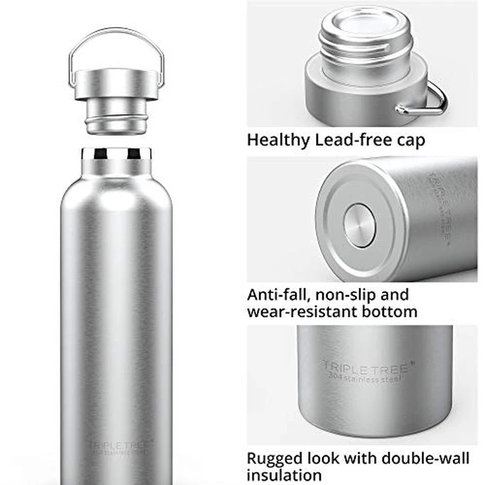 TRIPLE TREE 34 oz Insulated Water Bottle with Hook, Double Wall Stainless Steel Sports Water Bottles, Reusable Vacuum Metal Thermos Bottles for Sports Travel Gym, Leak Proof, BPA-Free, Keeps Hot Cold by JINS&VICO - Image 4