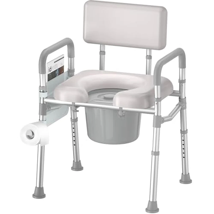 SOUNDFUSE Bedside Commode Chair with Padded Seat and Backrest, Aluminum Dual-Crossbar, Height Adjustable, Portable Toilet for Seniors and Adults, Potty Bucket and Splash Guard, 350 lbs Weight Capacity by soundfuse - Used - Very Good condition - US$94.04