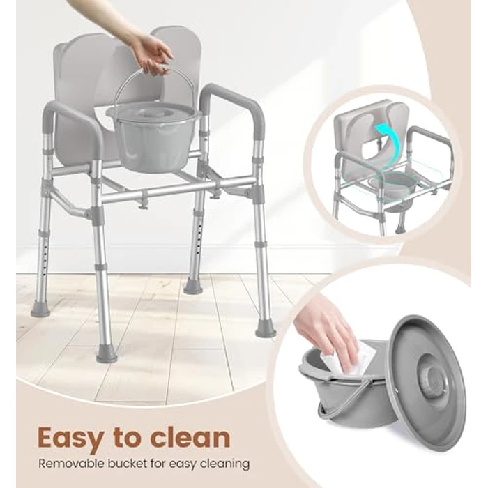 SOUNDFUSE Bedside Commode Chair with Padded Seat and Backrest, Aluminum Dual-Crossbar, Height Adjustable, Portable Toilet for Seniors and Adults, Potty Bucket and Splash Guard, 350 lbs Weight Capacity by soundfuse - Image 6
