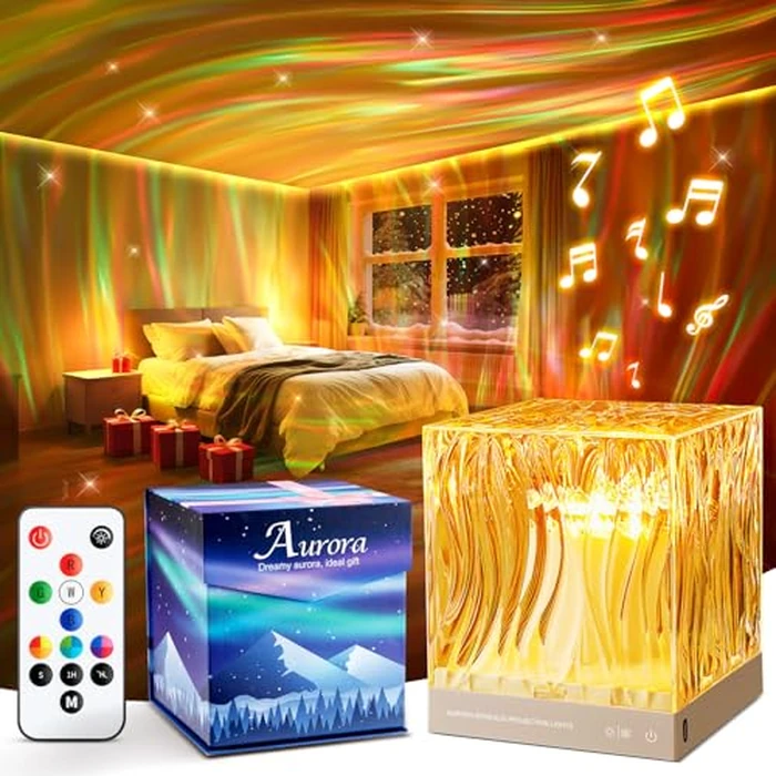 Aurora Light Projector for Bedroom,White Noise Sound Machine for Sleeping Adults+18 Colors+Bluetooth Music+Remote Control Northern Lights Projector Ambient Lighting,Cool Things for Teen Girl Gift by One Fire - Image 1
