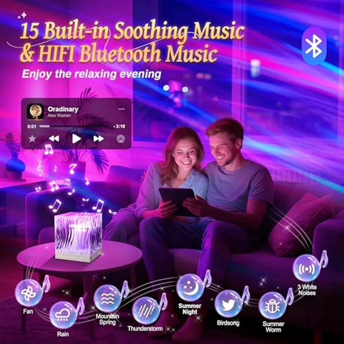 Aurora Light Projector for Bedroom,White Noise Sound Machine for Sleeping Adults+18 Colors+Bluetooth Music+Remote Control Northern Lights Projector Ambient Lighting,Cool Things for Teen Girl Gift by One Fire - Image 2