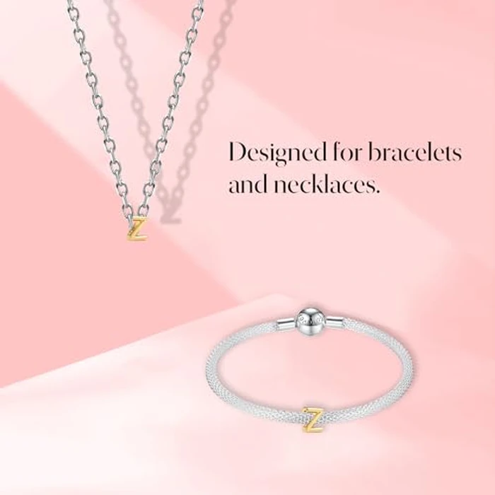 Amieween Initial Letter Alphabet Z Charms 14K Gold Plated, Women, Gifts, Love Mom Family Friend Birthday Anniversary Christmas Mothers Valentine's Day, Bracelets and Necklaces A-Z Charm for Pandora by Amieween - Image 2