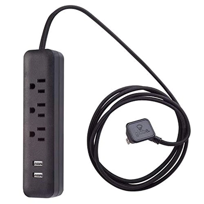 Globe Electric 78249 6ft 3-Outlet USB Surge Protector Power Strip, 2X USB Ports, 2.4 Amps Combined, Black Finish, Right Angle Plug, Compatible with All Charging Devices, Electronic Accessories by Globe Electric - Image 1