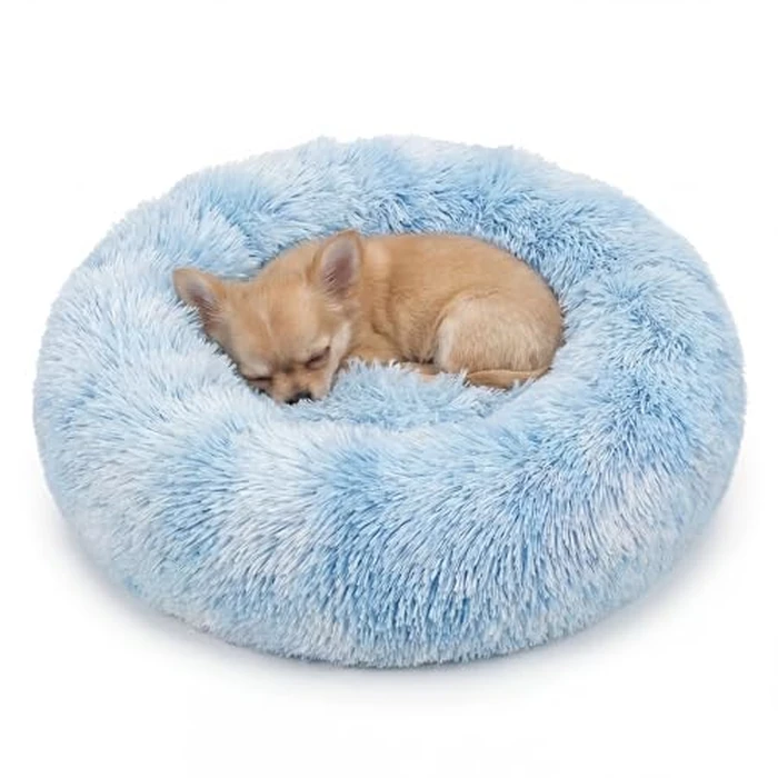 Tiny Dog Bed 15 Inch for Extra Small Dogs,Washable Puppy Bed,Soft Faux Fur Calming Donut Bed for Chihuahua Yorkie Maltese Pomeranian,Blue and White by wrkfree - Used - Very Good condition - CA$16.36