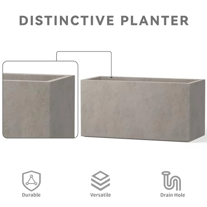 Kante 23.6" L Rectangular Concrete Planter, Large Outdoor Indoor Garden Pots with Drainage Hole and Rubber Plug, Modern Decor for Home, Patio, Backyard, Weathered Concrete by Kante - Image 4