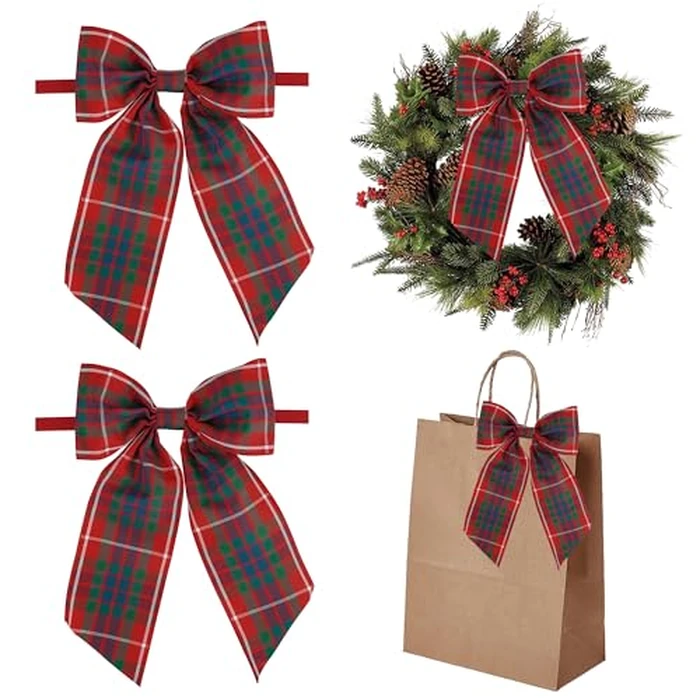 AIMUDI Christmas Bows for Gift Wrapping 6x9'' Red and White Plaid Bows for Christmas Tree Wreath Bows with Wire Edge Premade Bows for Craft Present Indoor Holiday Christmas Decorations, 10 PCs by AIMUDI - Used - Very Good condition