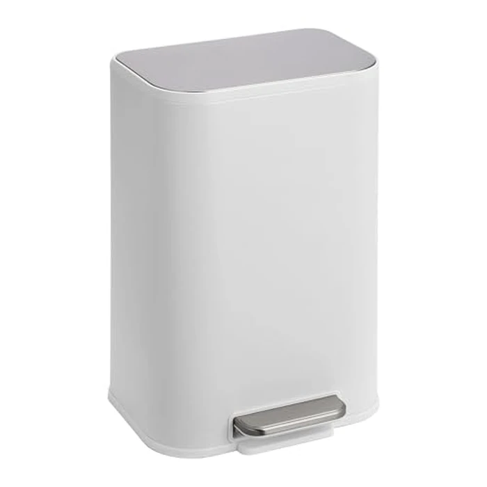 Joankaren 3.2 Gallon Stainless Steel Trash Can - Rectangular Kitchen Garbage Bin with Soft-Close Lid, Foot Pedal & Removable Inner Bucket for Office, Bathroom, Living Room (White) by JoanKaren - Used - Very Good condition