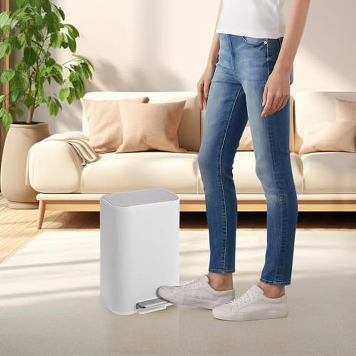 Joankaren 3.2 Gallon Stainless Steel Trash Can - Rectangular Kitchen Garbage Bin with Soft-Close Lid, Foot Pedal & Removable Inner Bucket for Office, Bathroom, Living Room (White) by JoanKaren - Image 2
