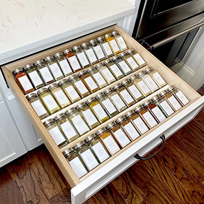MIUKAA Clear Acrylic Spice Drawer Organizer, 4 Tier- 2 Set Expandable From 13" to 26" Drawer Seasoning Organizer, Kitchen Spice Rack Tray for Drawer/Countertop (Jars not included) by MIUKAA - Image 1