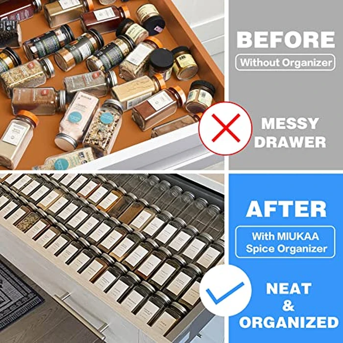 MIUKAA Clear Acrylic Spice Drawer Organizer, 4 Tier- 2 Set Expandable From 13" to 26" Drawer Seasoning Organizer, Kitchen Spice Rack Tray for Drawer/Countertop (Jars not included) by MIUKAA - Image 6
