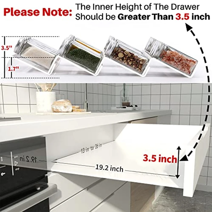 MIUKAA Clear Acrylic Spice Drawer Organizer, 4 Tier- 2 Set Expandable From 13" to 26" Drawer Seasoning Organizer, Kitchen Spice Rack Tray for Drawer/Countertop (Jars not included) by MIUKAA - Image 7