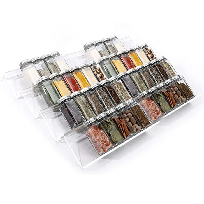 MIUKAA Clear Acrylic Spice Drawer Organizer, 4 Tier- 2 Set Expandable From 13" to 26" Drawer Seasoning Organizer, Kitchen Spice Rack Tray for Drawer/Countertop (Jars not included) by MIUKAA - Image 8
