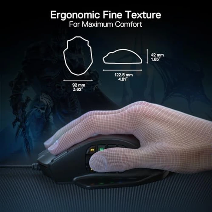Redragon M908 Impact RGB LED MMO Gaming Mouse with 12 Side Buttons, Optical Wired Ergonomic Mouse with Max 12,400DPI, High Precision, 18 Programmable Macro Shortcuts, Comfort Grip by Redragon - Image 7