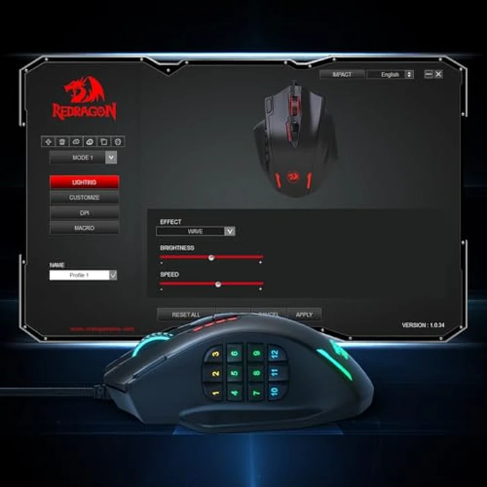 Redragon M908 Impact RGB LED MMO Gaming Mouse with 12 Side Buttons, Optical Wired Ergonomic Mouse with Max 12,400DPI, High Precision, 18 Programmable Macro Shortcuts, Comfort Grip by Redragon - Image 8