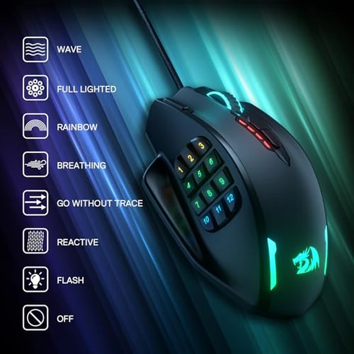 Redragon M908 Impact RGB LED MMO Gaming Mouse with 12 Side Buttons, Optical Wired Ergonomic Mouse with Max 12,400DPI, High Precision, 18 Programmable Macro Shortcuts, Comfort Grip by Redragon - Image 9