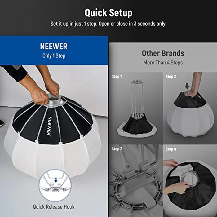 NEEWER 26"/65cm Lantern Softbox One Step Quick Release, 360 degrees Lighting Diffuser with Skirt, Bowens Mount for Video Light CB60B CB100C Compatible with Aputure Light 600d Amaran 60x Godox SL60W, NS65L by NEEWER - Image 2