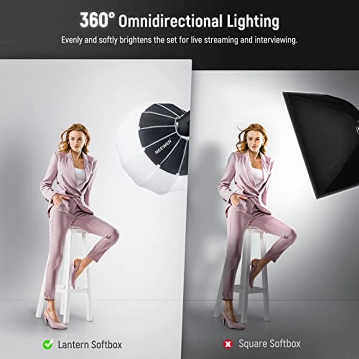 NEEWER 26"/65cm Lantern Softbox One Step Quick Release, 360 degrees Lighting Diffuser with Skirt, Bowens Mount for Video Light CB60B CB100C Compatible with Aputure Light 600d Amaran 60x Godox SL60W, NS65L by NEEWER - Image 3