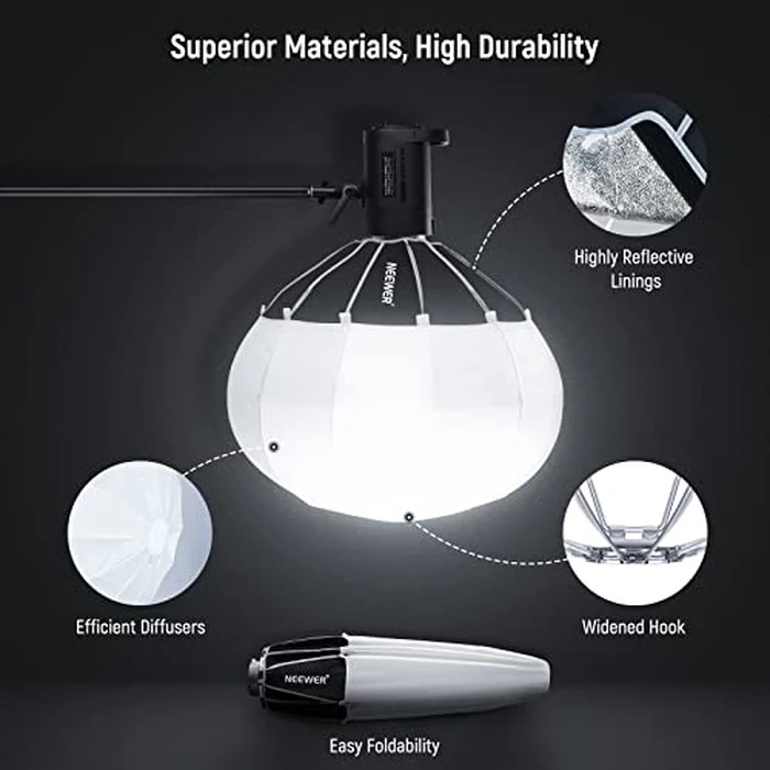 NEEWER 26"/65cm Lantern Softbox One Step Quick Release, 360 degrees Lighting Diffuser with Skirt, Bowens Mount for Video Light CB60B CB100C Compatible with Aputure Light 600d Amaran 60x Godox SL60W, NS65L by NEEWER - Image 7