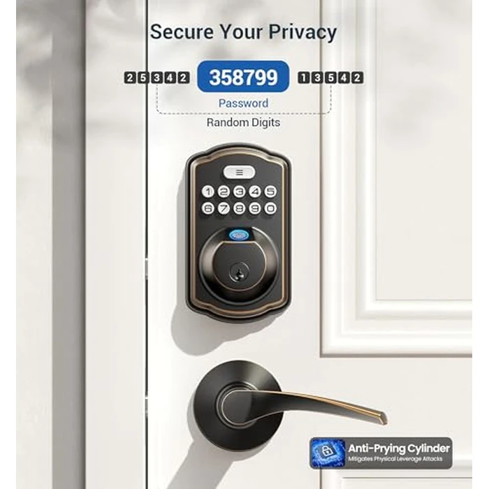 Veise Fingerprint Door Lock with 2 Lever Handles - Keyless Entry Door Lock, Electronic Keypad Deadbolt, Digital Smart Code & Front Handle Sets, Auto-Locking, Easy Installation, Oil Rubbed Bronze by Veise - Image 6