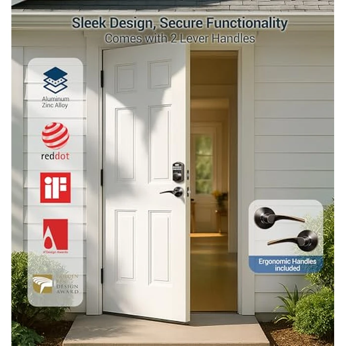 Veise Fingerprint Door Lock with 2 Lever Handles - Keyless Entry Door Lock, Electronic Keypad Deadbolt, Digital Smart Code & Front Handle Sets, Auto-Locking, Easy Installation, Oil Rubbed Bronze by Veise - Image 7