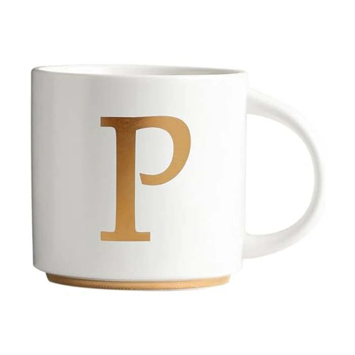 COLLECTIVE HOME - Monogram Ceramic Mugs, 15 oz Golden Initial Coffee Cups, Elegant Alphabet Tea Mugs, Elegant Personalized Mug with Gift Box, Unique Mug with Double Side Capital Letter (P) by COLLECTIVE HOME - Used - Like New condition