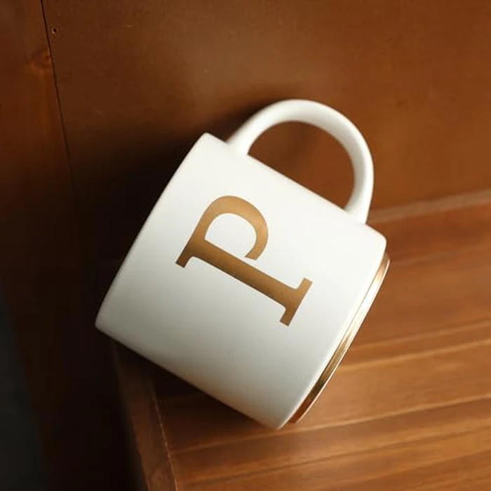 COLLECTIVE HOME - Monogram Ceramic Mugs, 15 oz Golden Initial Coffee Cups, Elegant Alphabet Tea Mugs, Elegant Personalized Mug with Gift Box, Unique Mug with Double Side Capital Letter (P) by COLLECTIVE HOME - Image 6