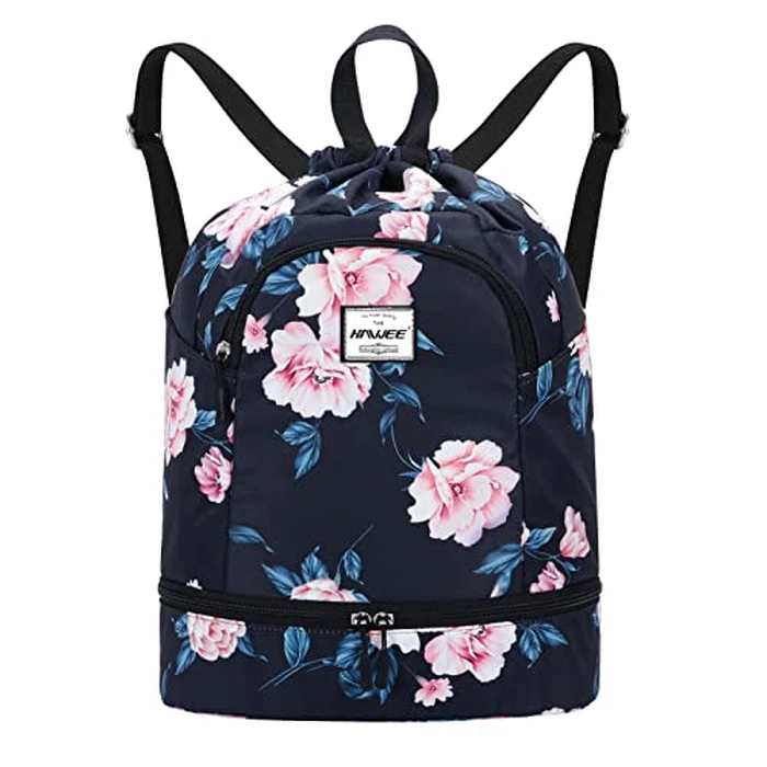 HAWEE Dry Wet Drawstring Backpack with Shoe Compartment for Women and Men Waterproof Yoga String Bag Outdoor Sports Rucksack for Gym/Beach/Swim Pool, Peony by HAWEE - Used - Like New condition - US$17.56