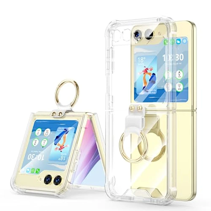 Samsung Galaxy Z Flip 6 Clear Case with Ring, Anti-Fall Shockproof Protective Cover for Z Flip 6 5G 2024 by SQMCase - Image 1
