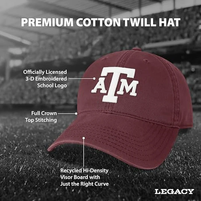 Legacy NCAA Officially Licensed Baseball Hat, Texas A&M Aggies, Lightweight Cap for Men & Women, Relaxed Twill Adjustable (EZA), Maroon, One Size Fits Most, Adjustable Fabric Closure by Legacy - Image 3