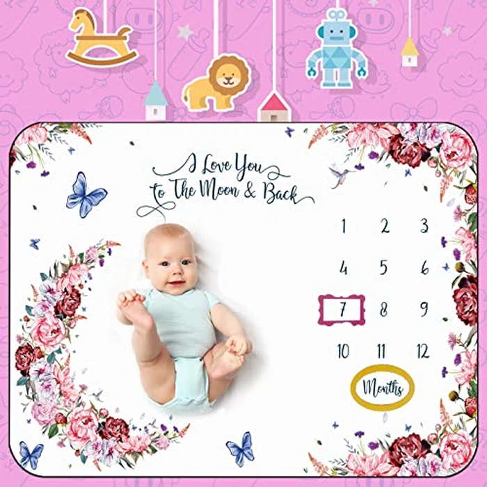 Jonnick Baby Monthly Milestone Blanket, Cute Photo Background - Flowers & Butterflies, Gender Neutral for Newborns 40x60in (Flower Moon) by Jonnick - Image 1